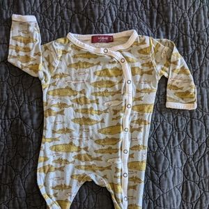 Milkbarn Blue Fish Bamboo Footed Romper